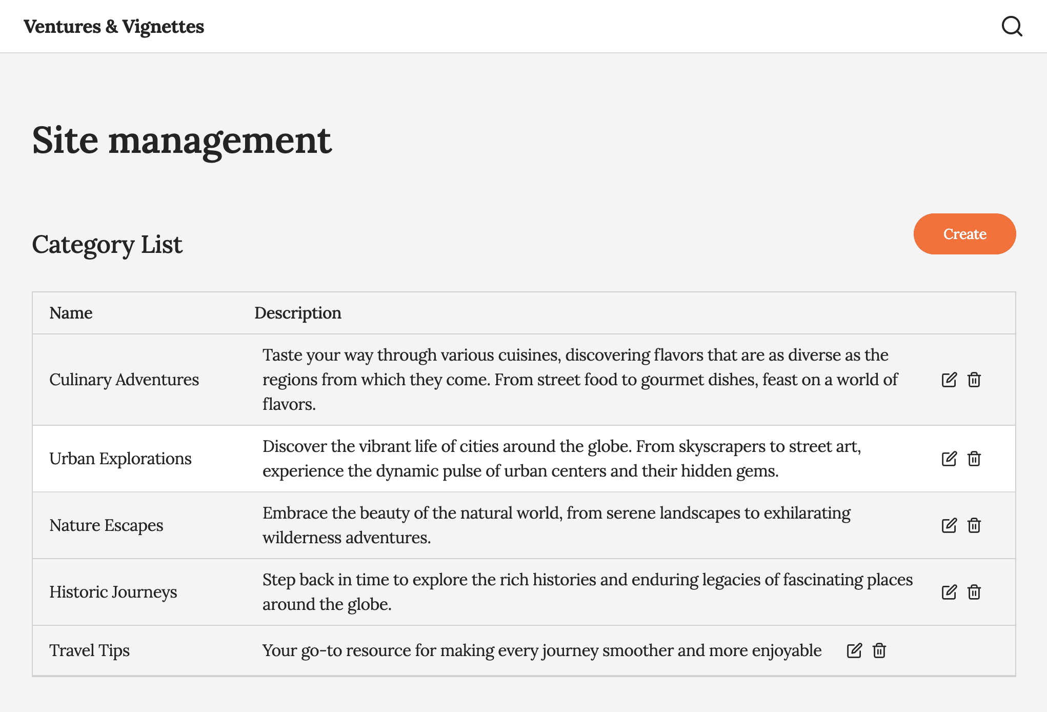 Admin's category list management page